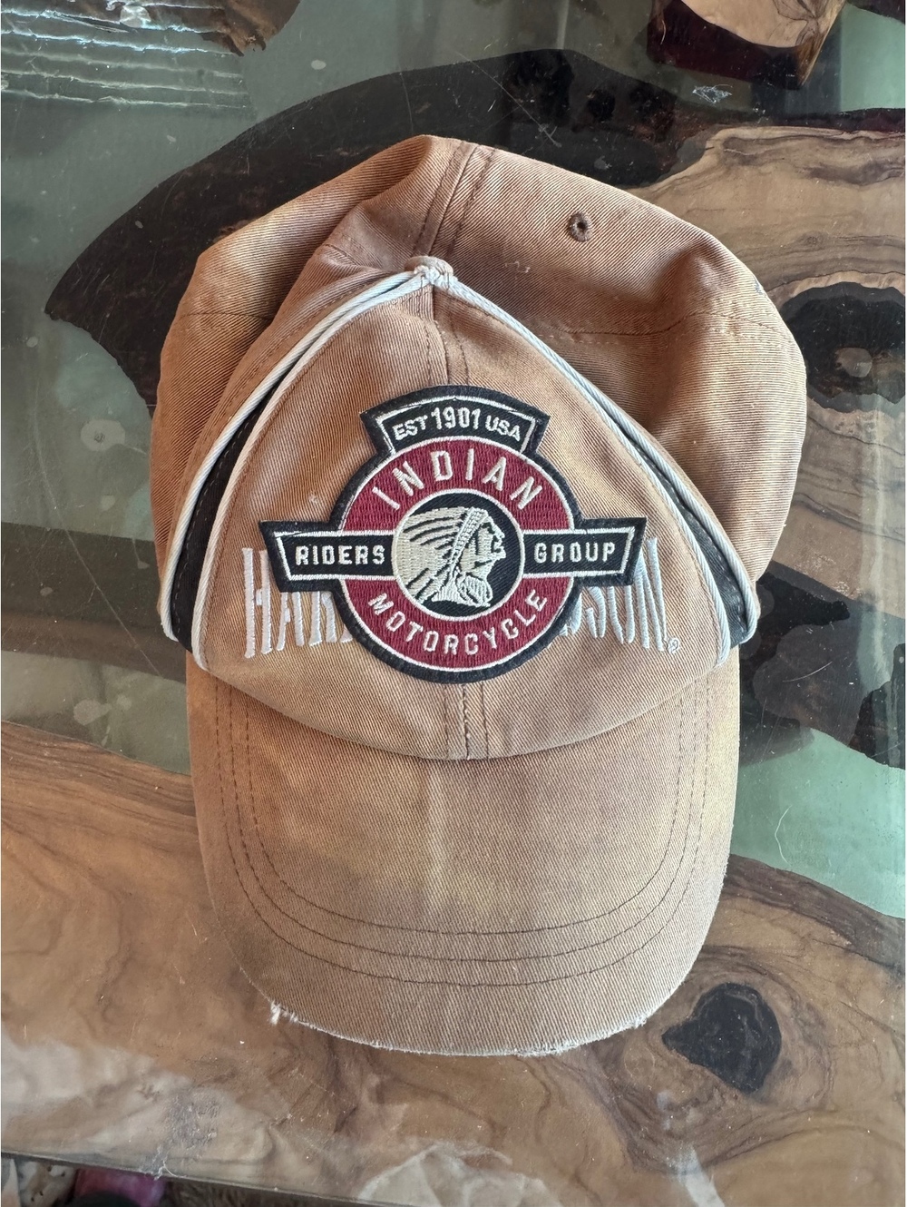 Vintage Indian Motorcycle Riders Group Brown Distressed Cap